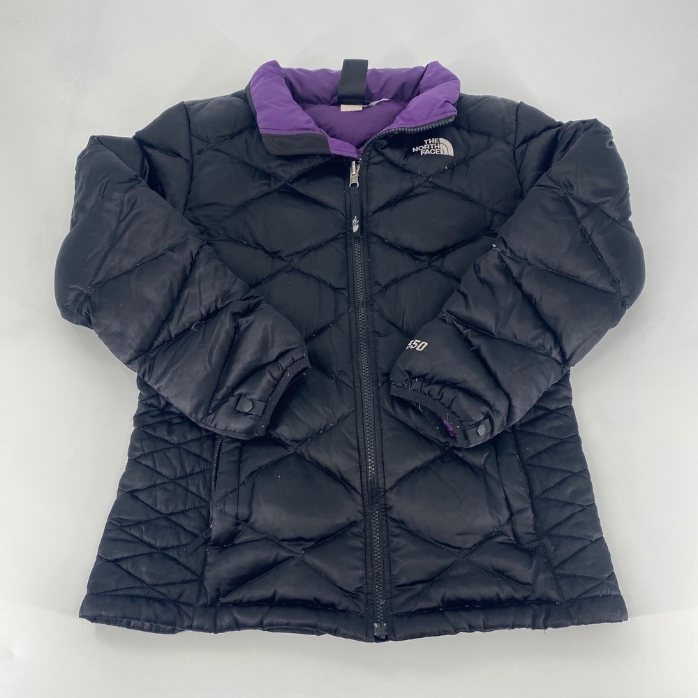 The North Face 550 Fill Down Puffer Jacket Girls‎ Black Purple Hooded Winter